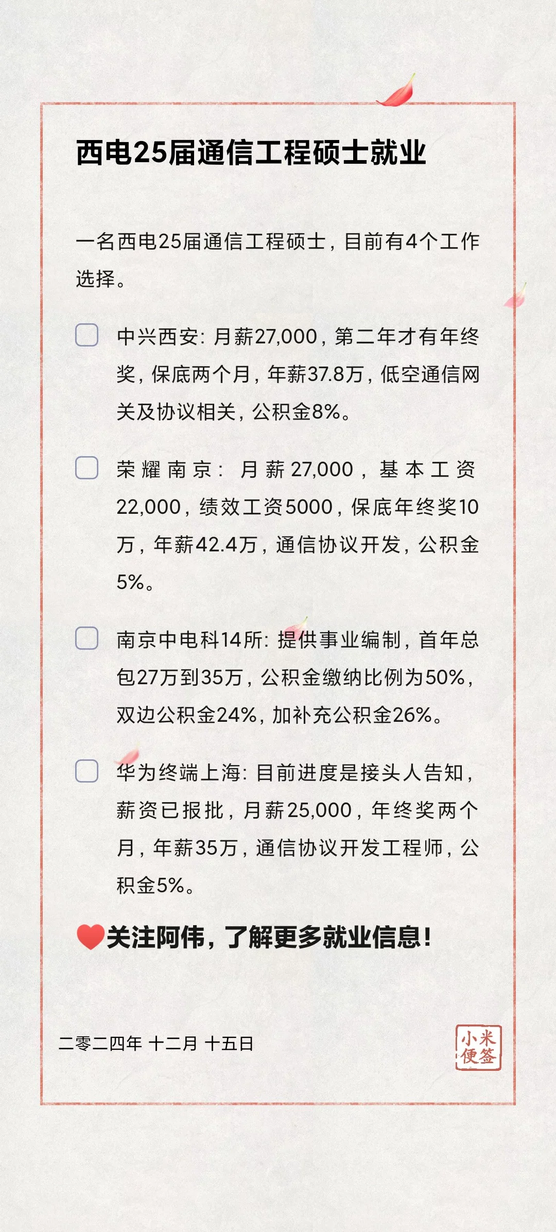 🎓2025届西电通信工程硕士就业信息分享