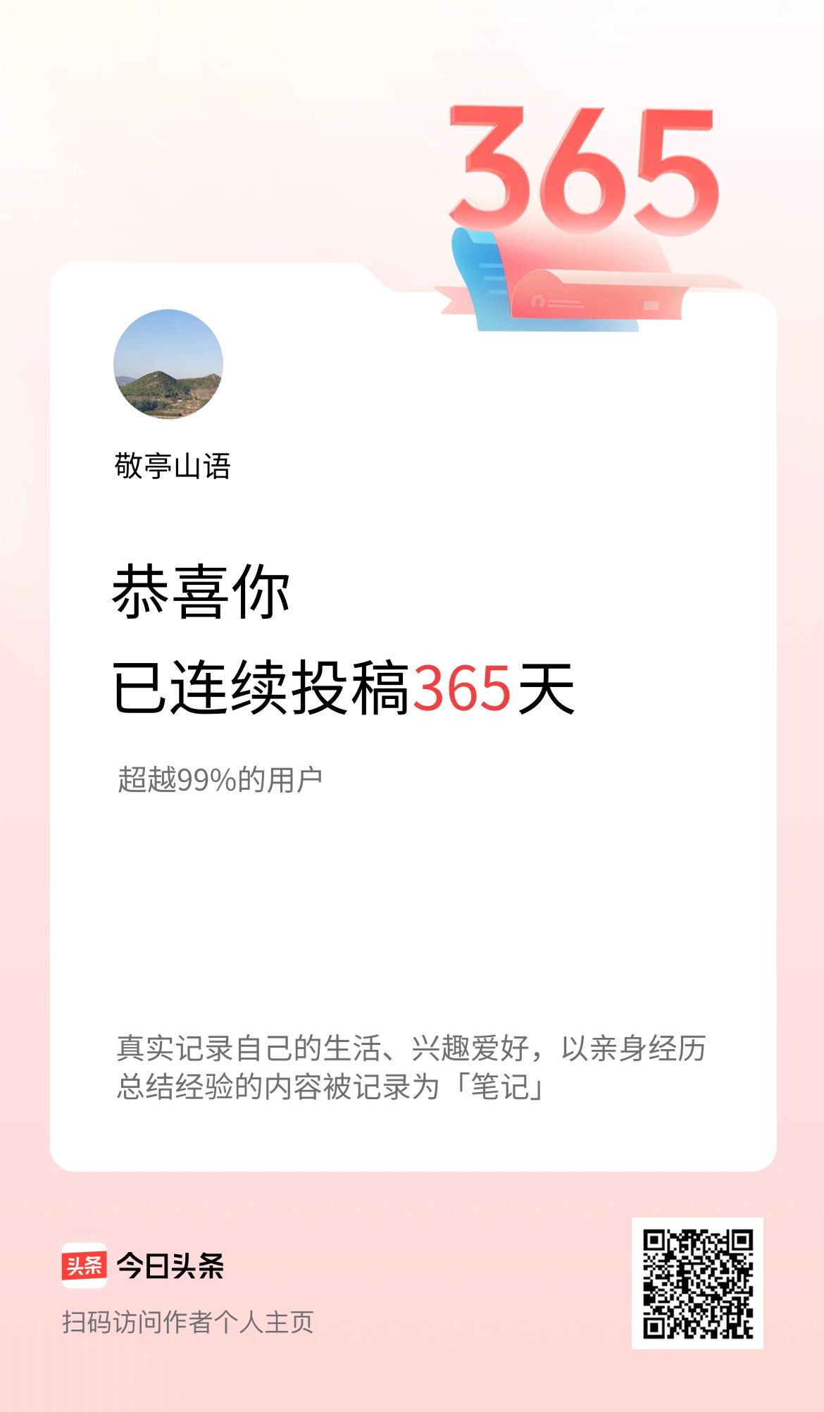 我在头条连续投稿365天