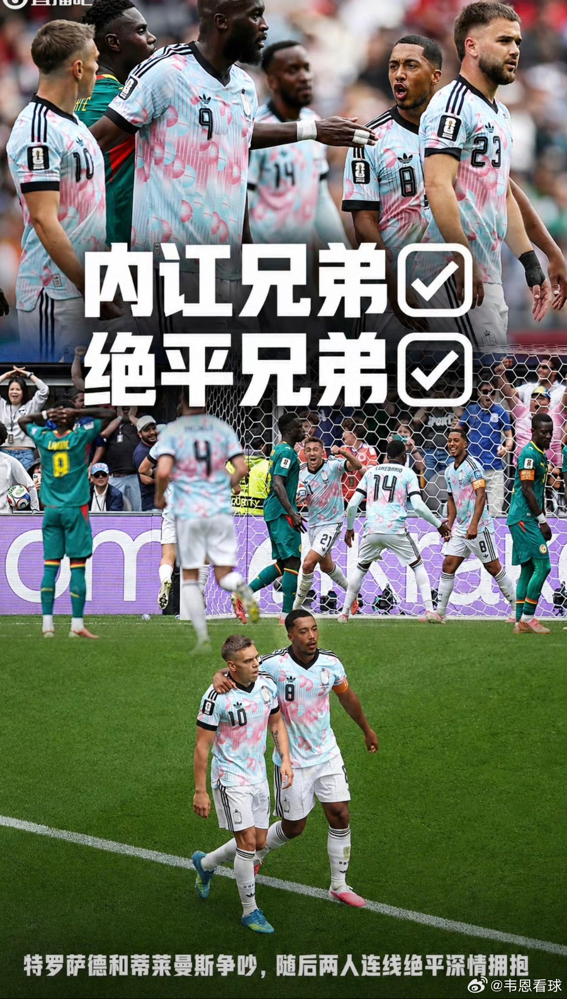 比利时让2追3核心早早换下，场上爆发争吵，内讧大军基本是分崩离析的节奏。然后严谨