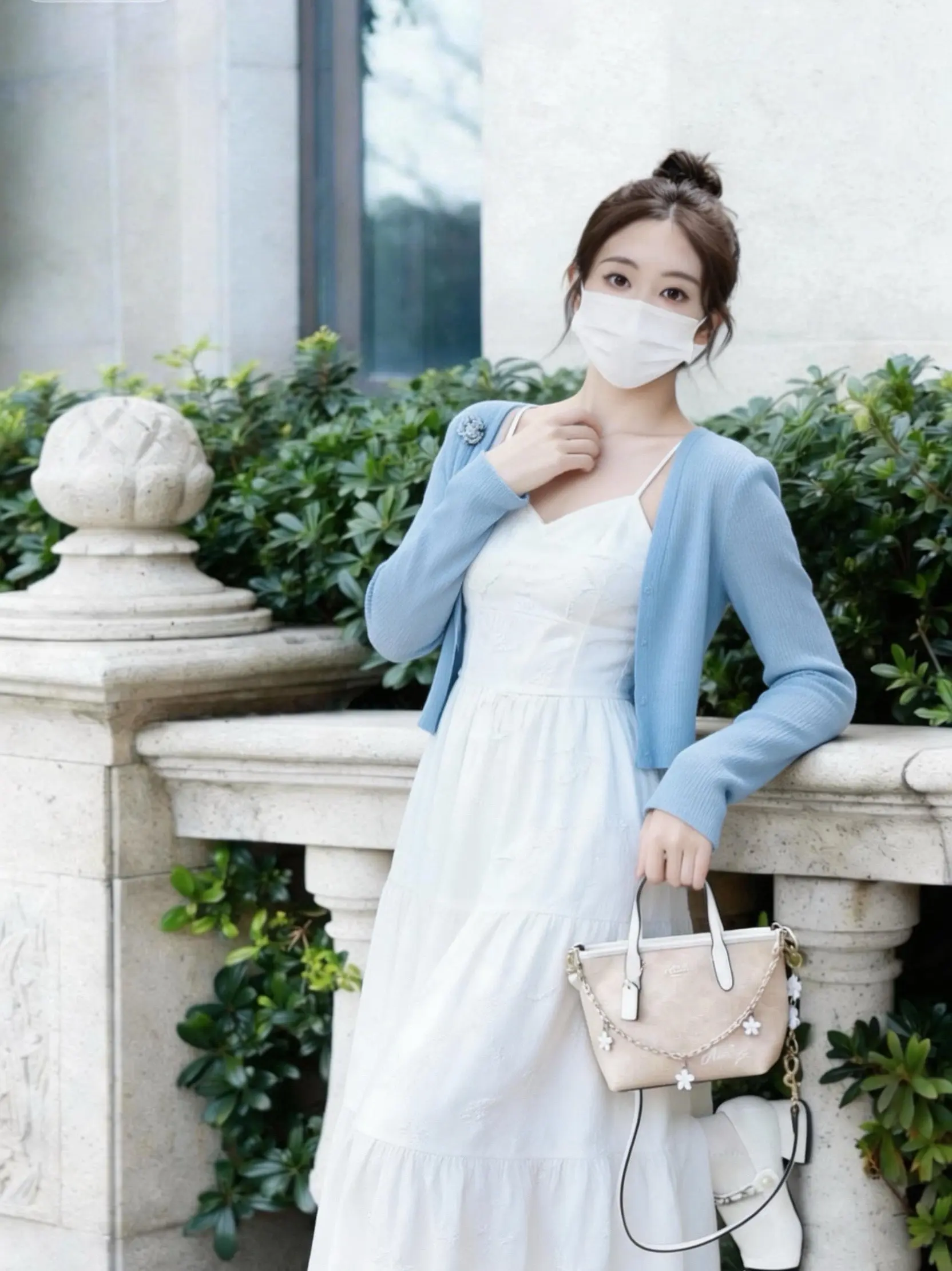干净又治愈的蓝白系，谁穿谁是氧气美女。     小白裙+蓝开衫，氛围感直接封神