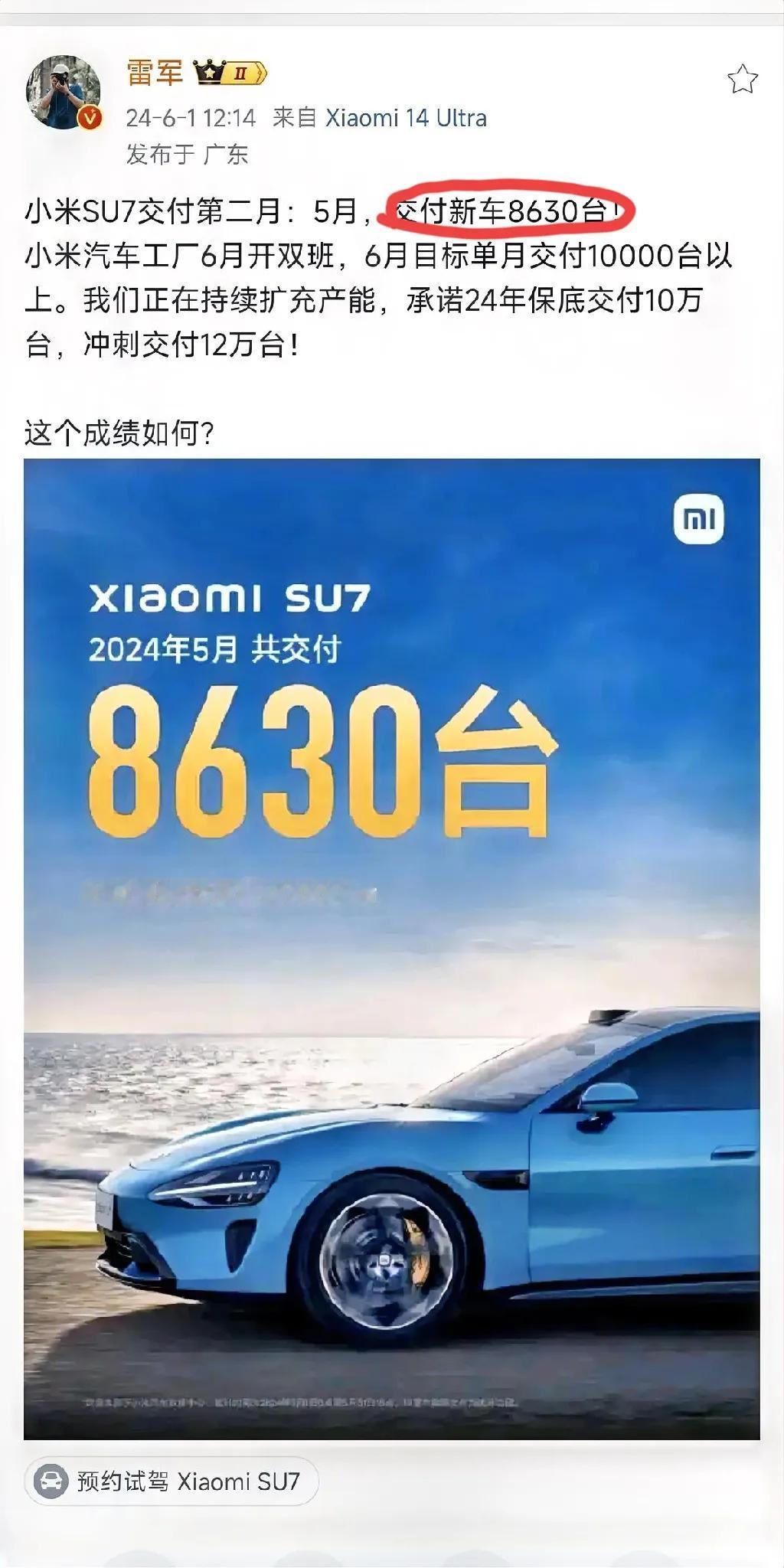 骂的越惨，销量越打脸
一个月就交付8630台
小米公布销量后，车圈炸锅了

数据