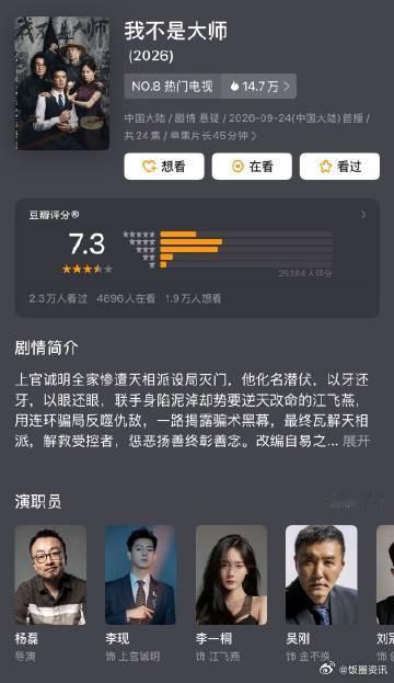 我不是大师豆瓣开分7.3李现李一桐我不是大师豆瓣开分7.3说实话真的挺好看的 ​