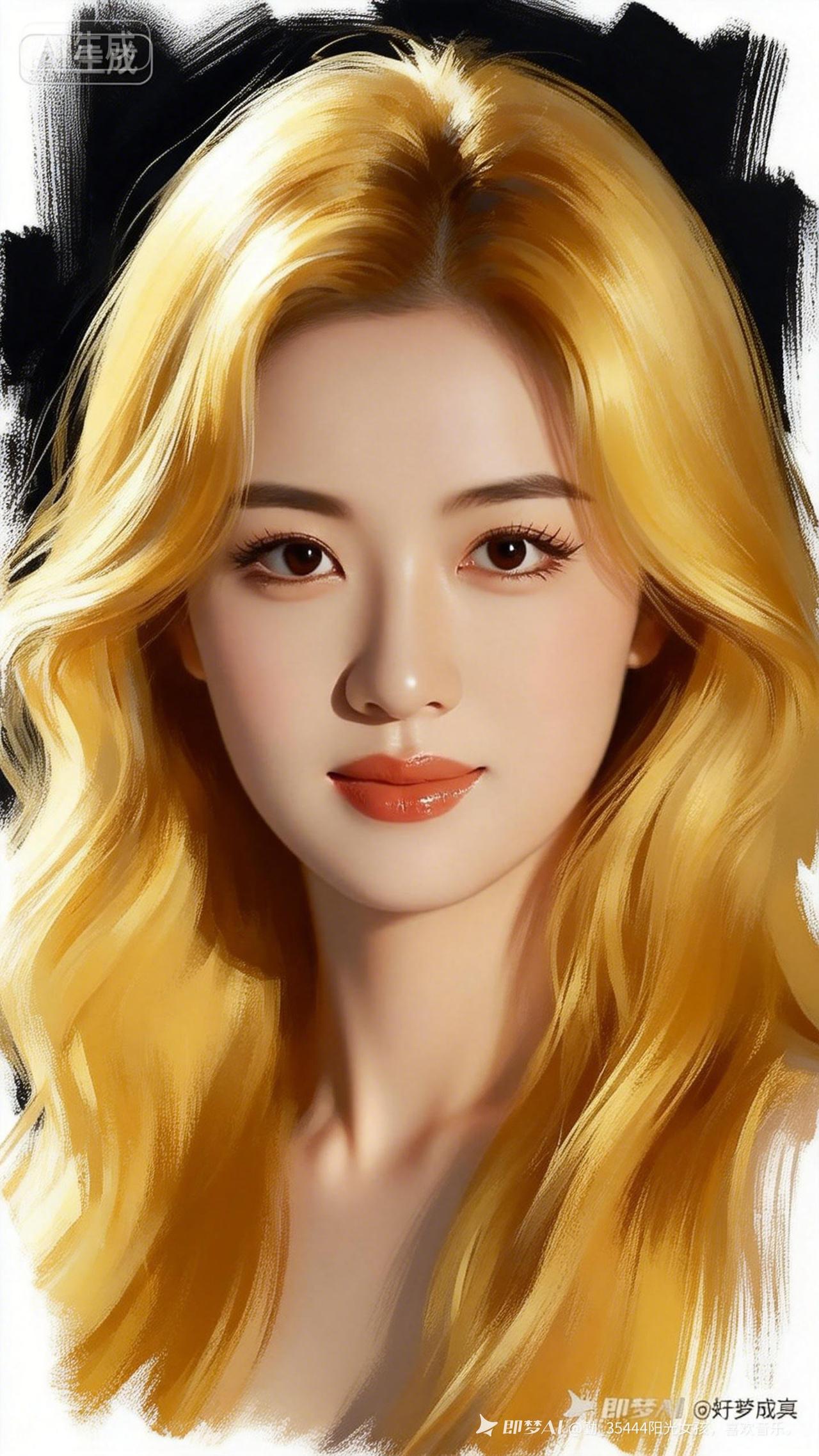 梦幻金发少女，温柔似水，宛如画中仙子。