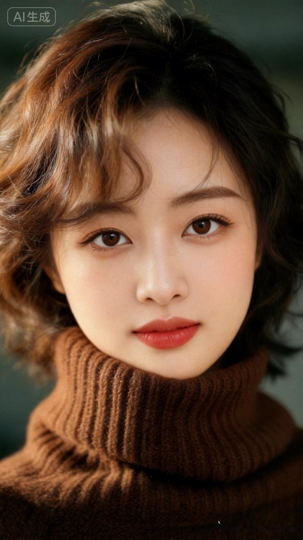 温柔甜美的冬日穿搭，暖色调毛衣搭配自然妆容，尽显优雅气质。