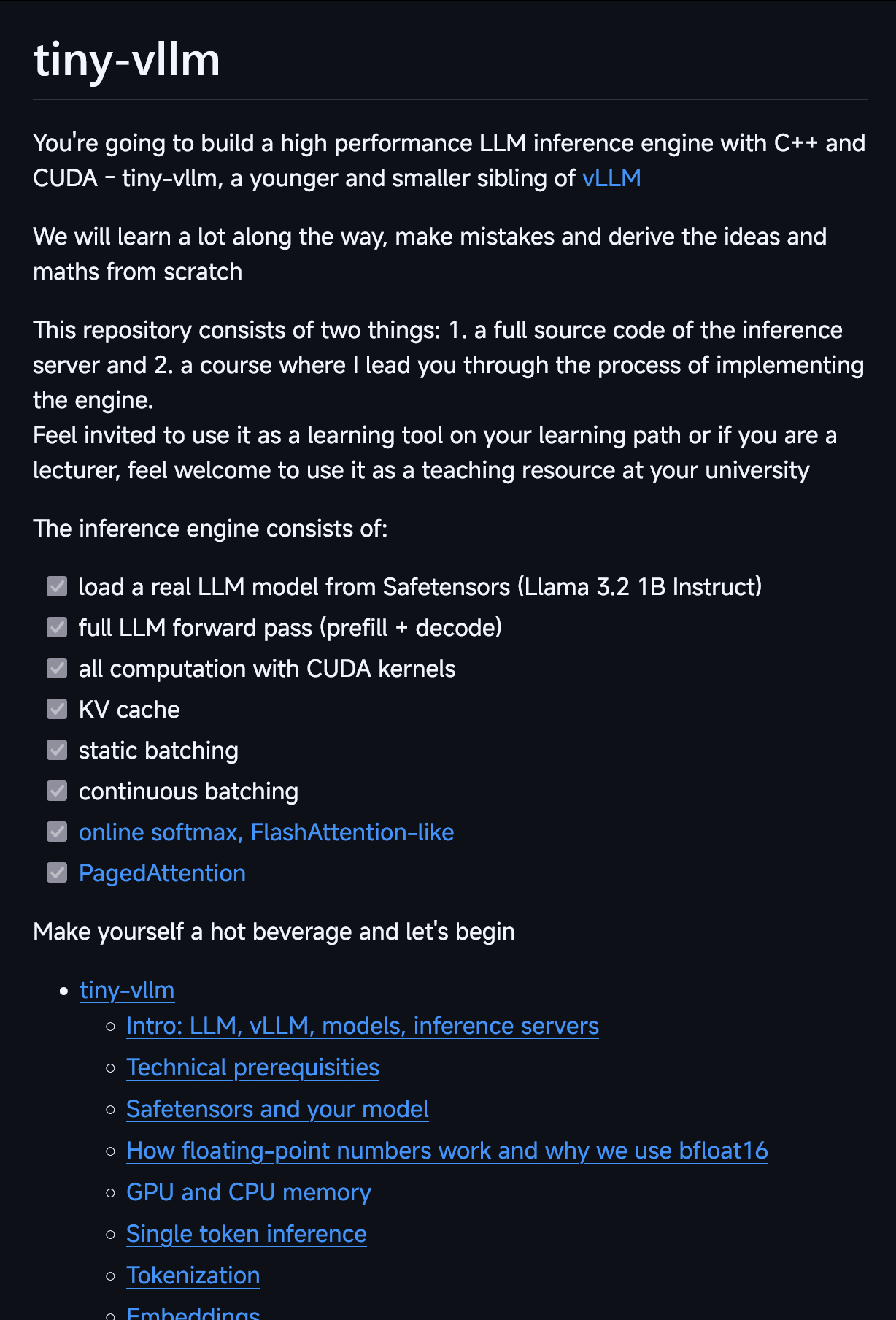 教学项目tiny-vllm，教你使用 C++ 和 CUDA 构建一个高性能 LL