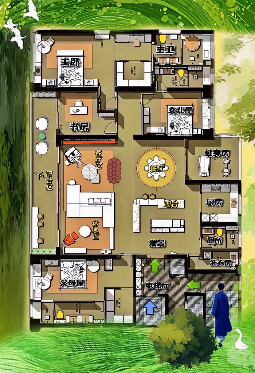 横厅是天赋，竖厅是后天，哪方厅是215㎡最大的智慧，还是难得的四叶草，大平层只要