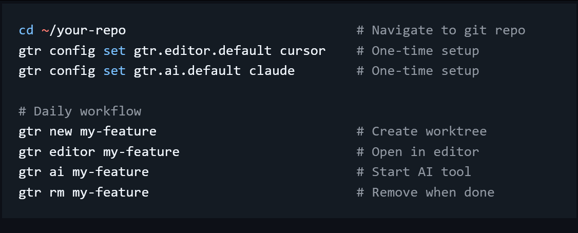gtr（Git Worktree Runner）github.com/coder