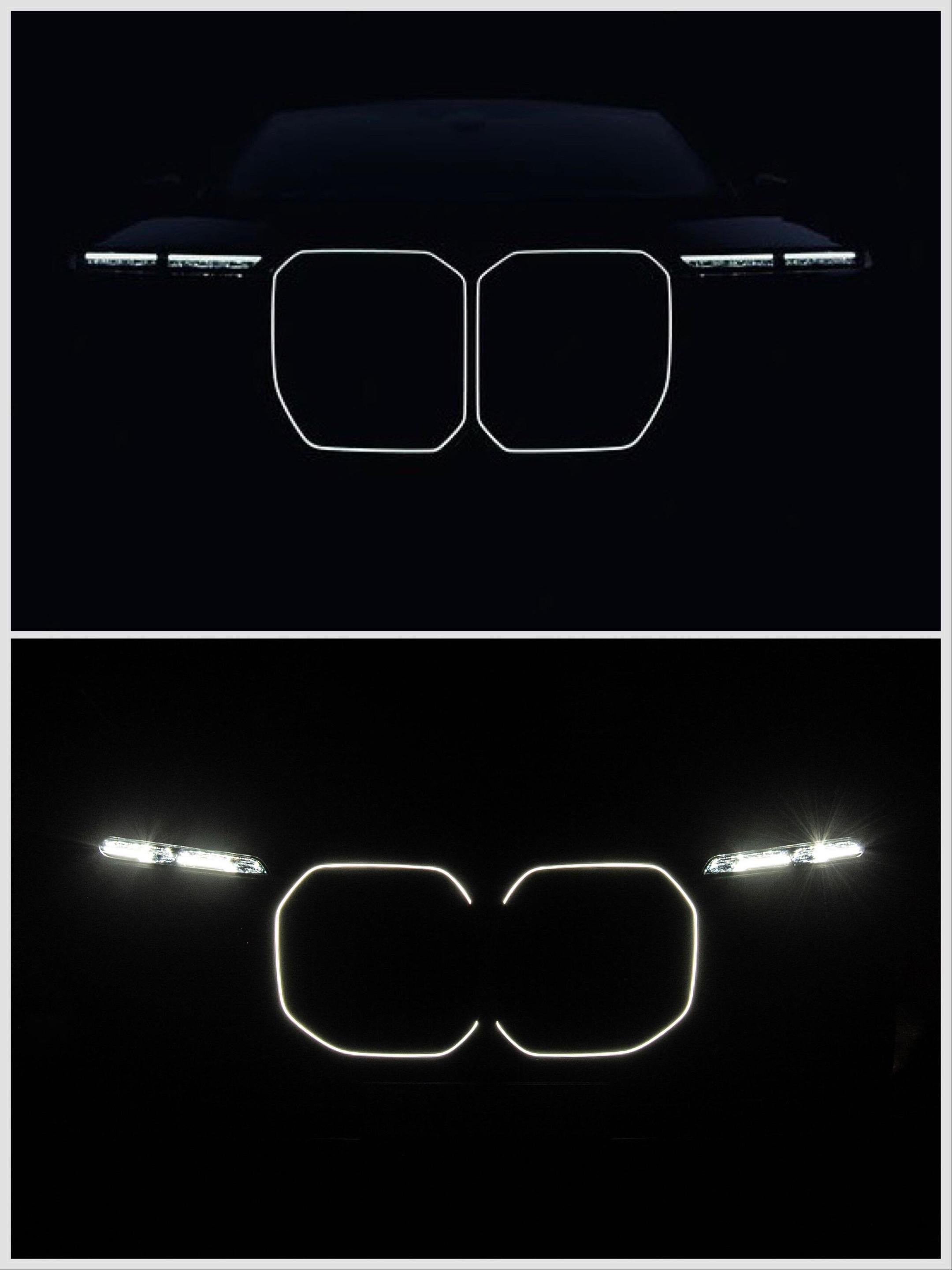 新款宝马7系官方预告图。越来越劳了