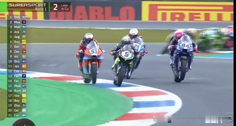 张雪机车虽败犹荣，看看最后两圈的视频(pín)就知道了，倒数第二圈德比斯已经是第