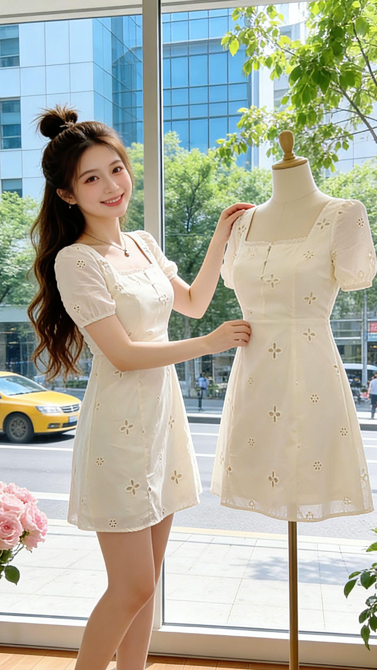 Danny的夏日心动裙来啦！这条今年最新款法式杏色连衣裙也太懂女生，方领泡泡袖自