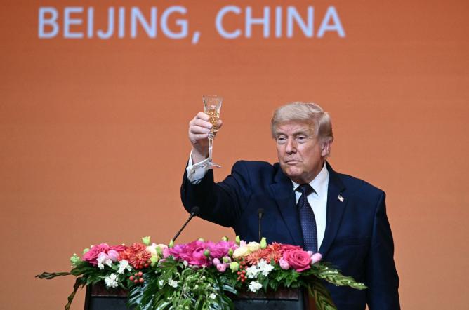 5月15日下午，特朗普结束为期三天的对华国事访问，从北京首都国际机场搭乘专机离开