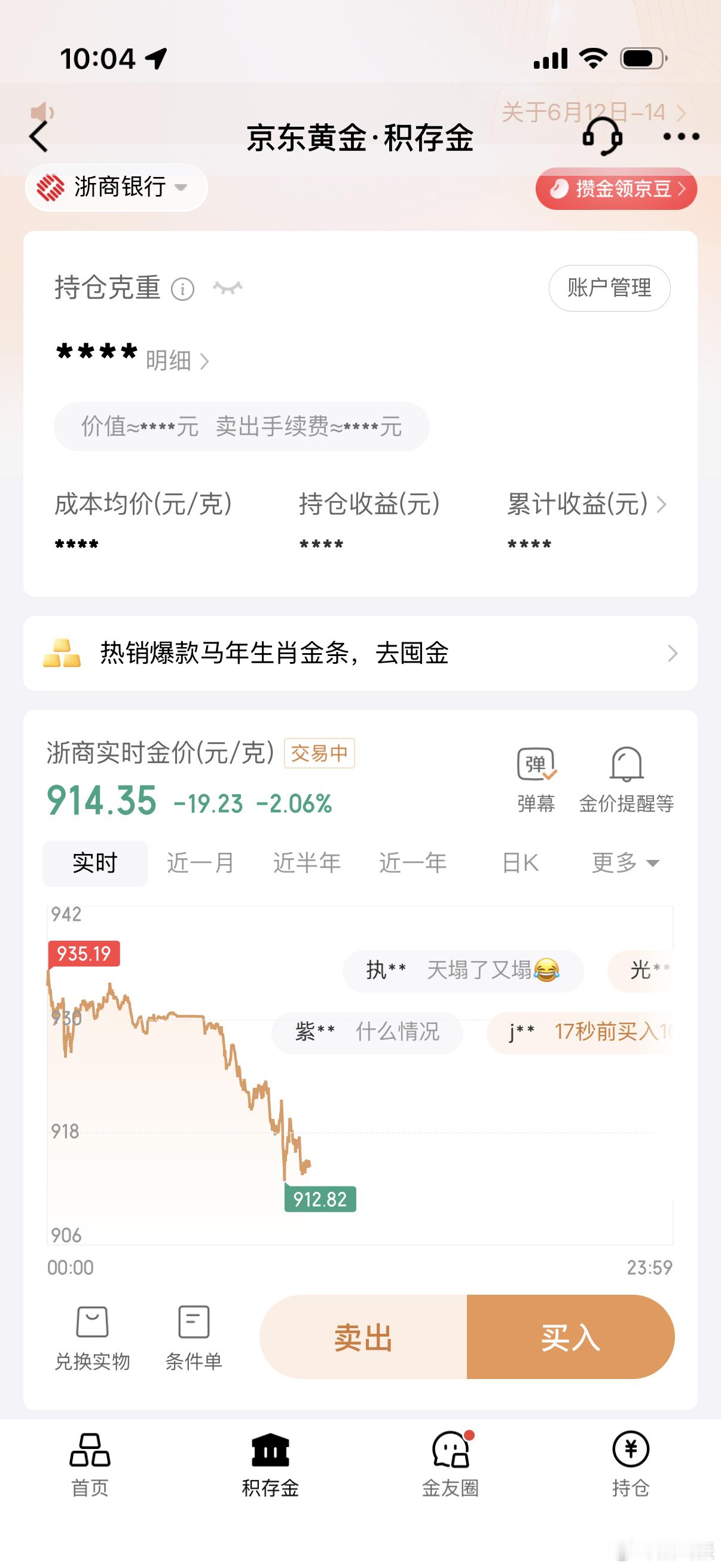 黄金金价不会跌破900吧，感觉有点拿不住了