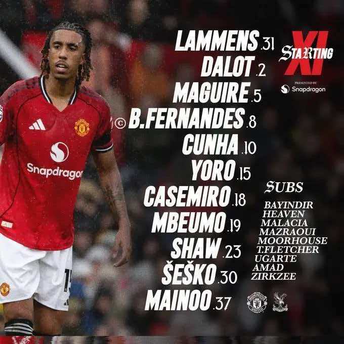 曼联vs水晶宫 首发ssk替换阿玛德迪亚洛曼联