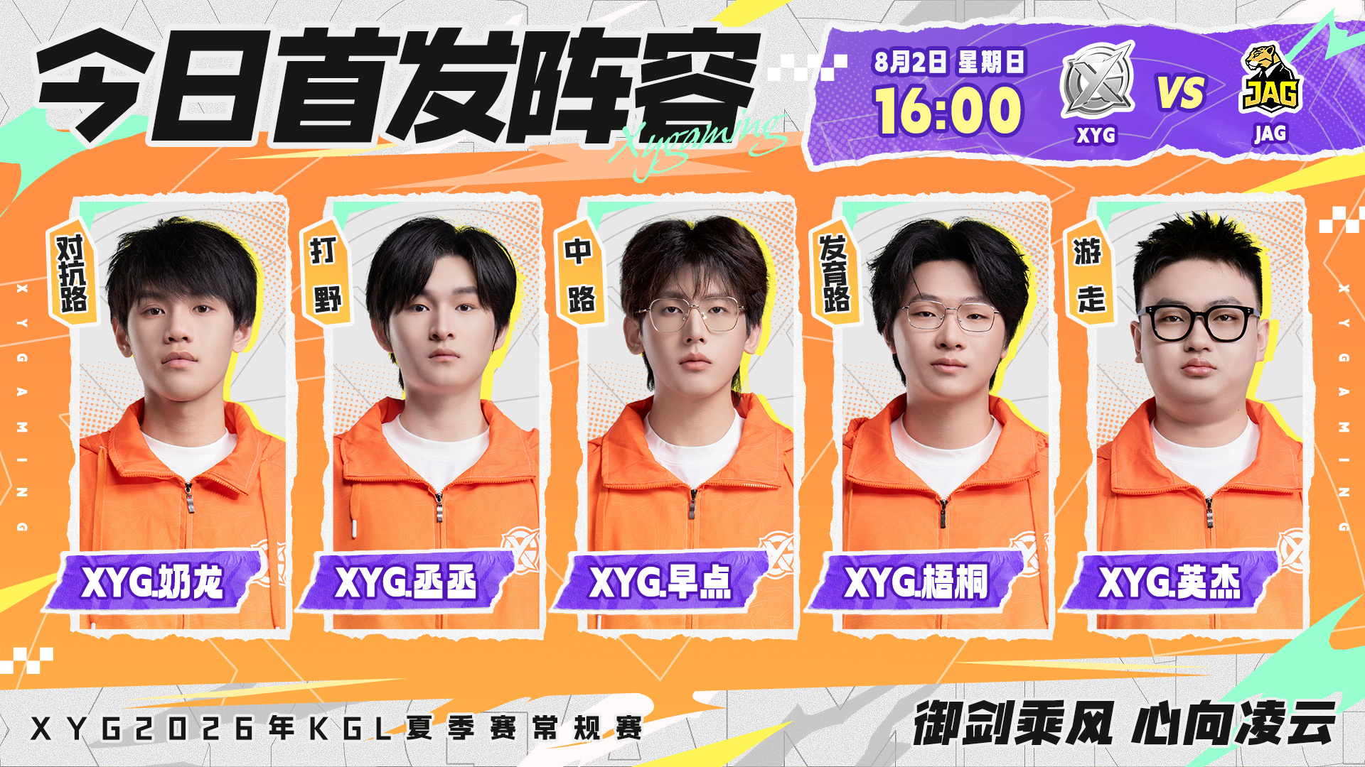 XYG电子竞技俱乐部 2026年K甲夏季赛常规赛第二轮第一场【8月2日 首发名单