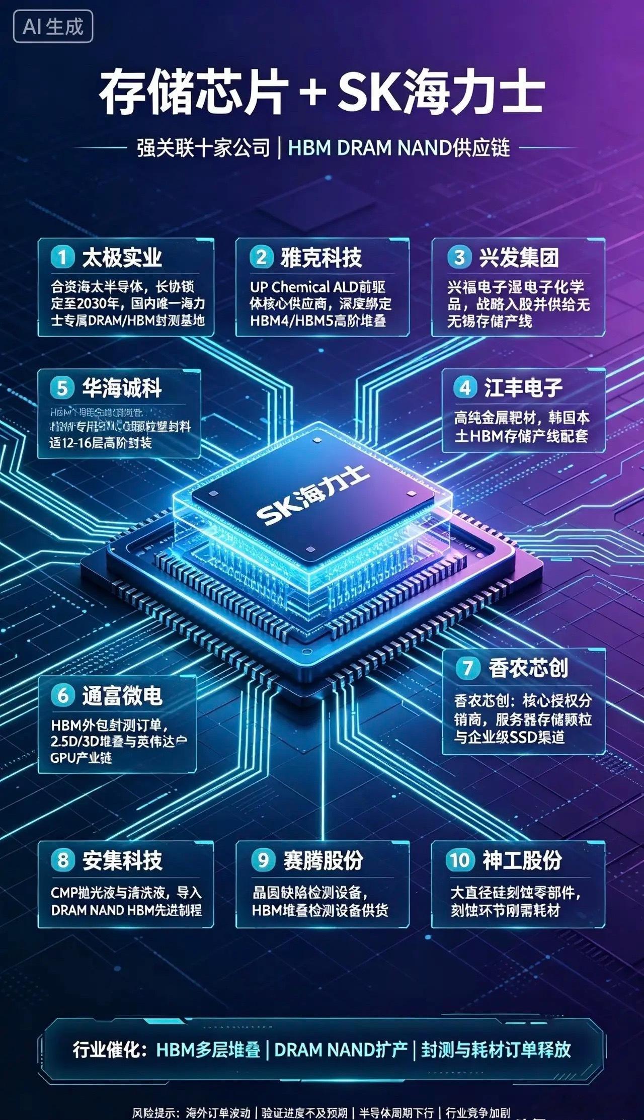 存储芯片+SK海力士 强关联10家公司1. 太极实业与SK海力士合资海太半导体，