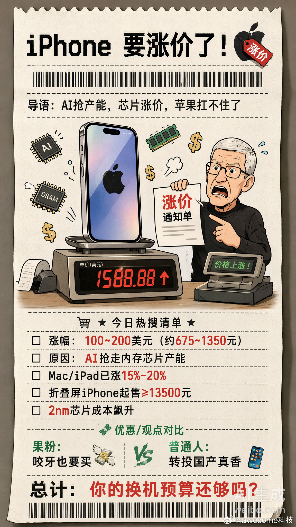 iPhone被曝最高或涨价超千元多重因素推高苹果产品定价：AI挤占芯片产能、2n