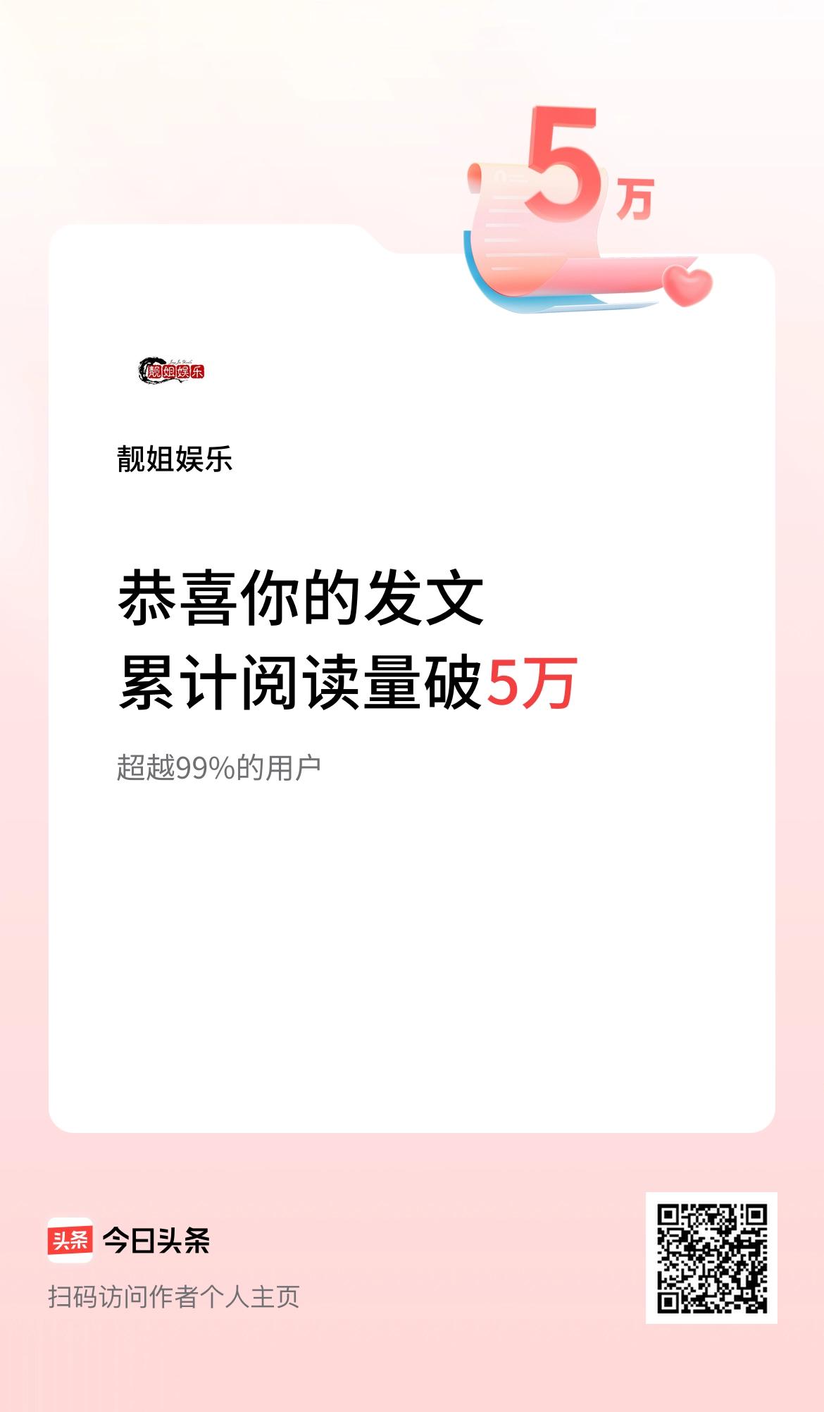 🤝我在头条累计获得阅读量破5万啦！