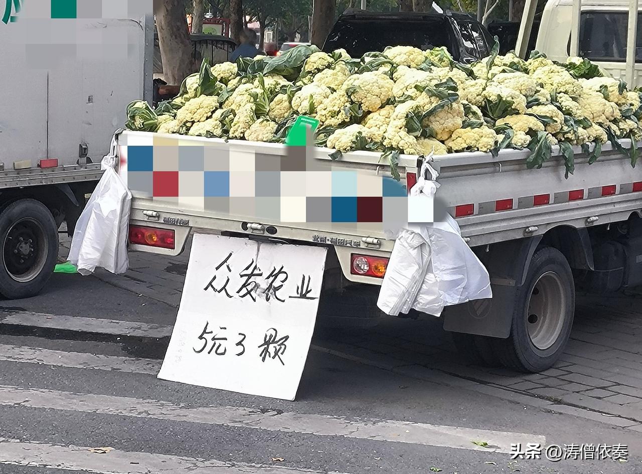 保定街头五块三棵的新鲜白菜和菜花，你动不动心？
今天下午逛街， 看到恒祥大街一个