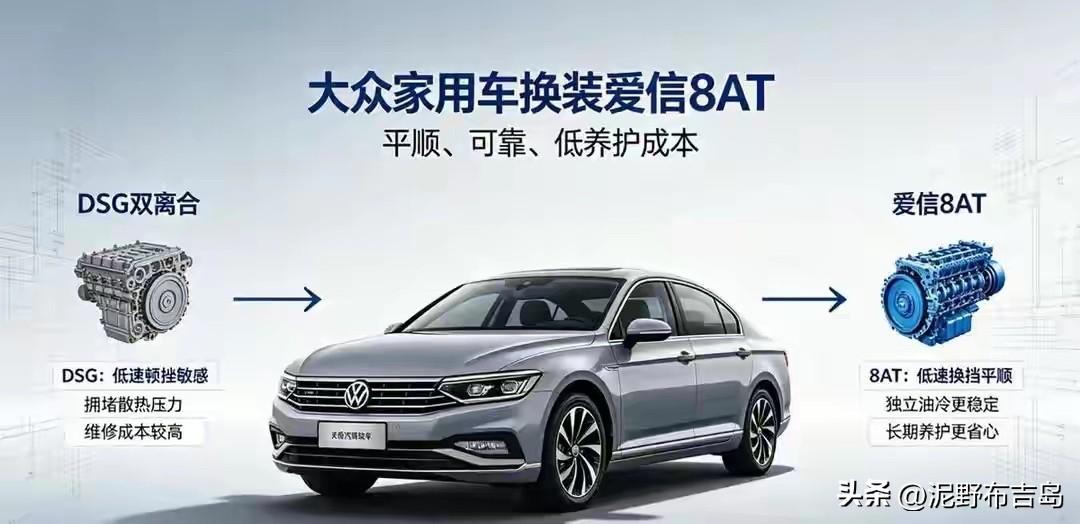 大众爱好者们的福音！
2026年开始，家用燃油车会慢慢从DSG切到爱信8AT；没