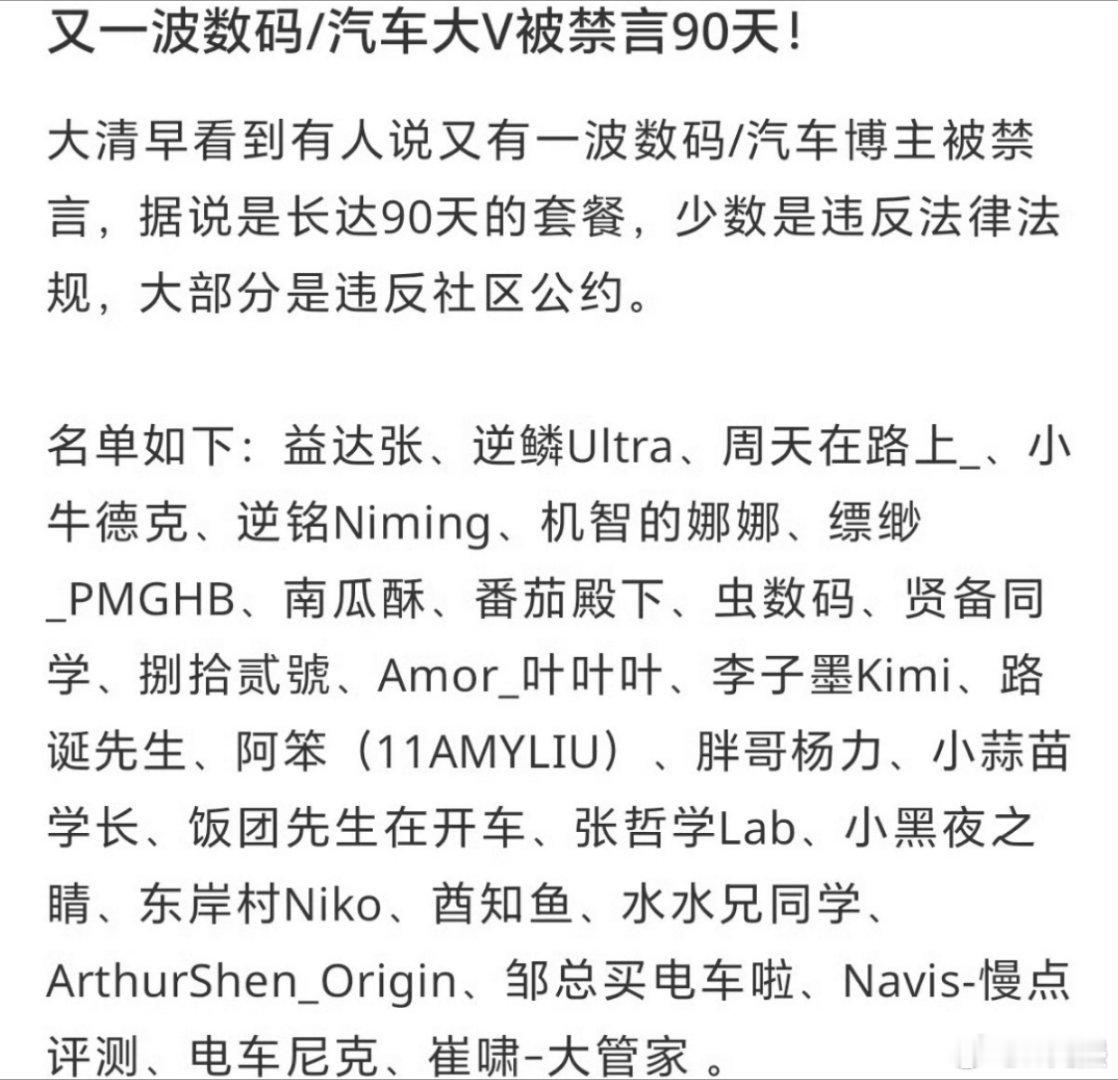 又有一批数码/汽车大V被禁言了 