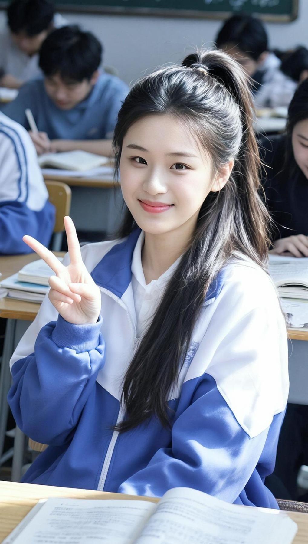 教室里，阳光透过窗户洒在课桌上，映照出青春的剪影。黑板上的字迹还未擦去，仿佛还回