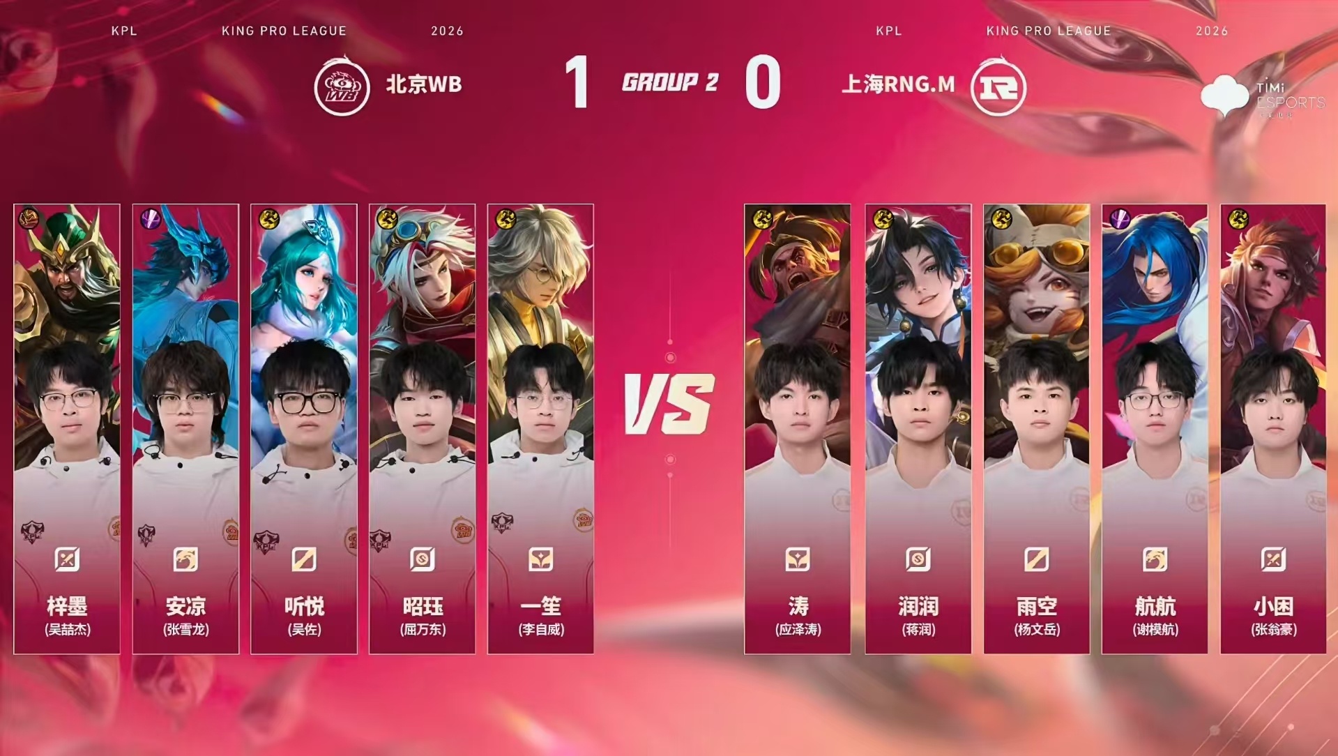 WB对战RNGM【2026KPL夏季赛 常规赛第一轮】上海RNG.M vs 北京