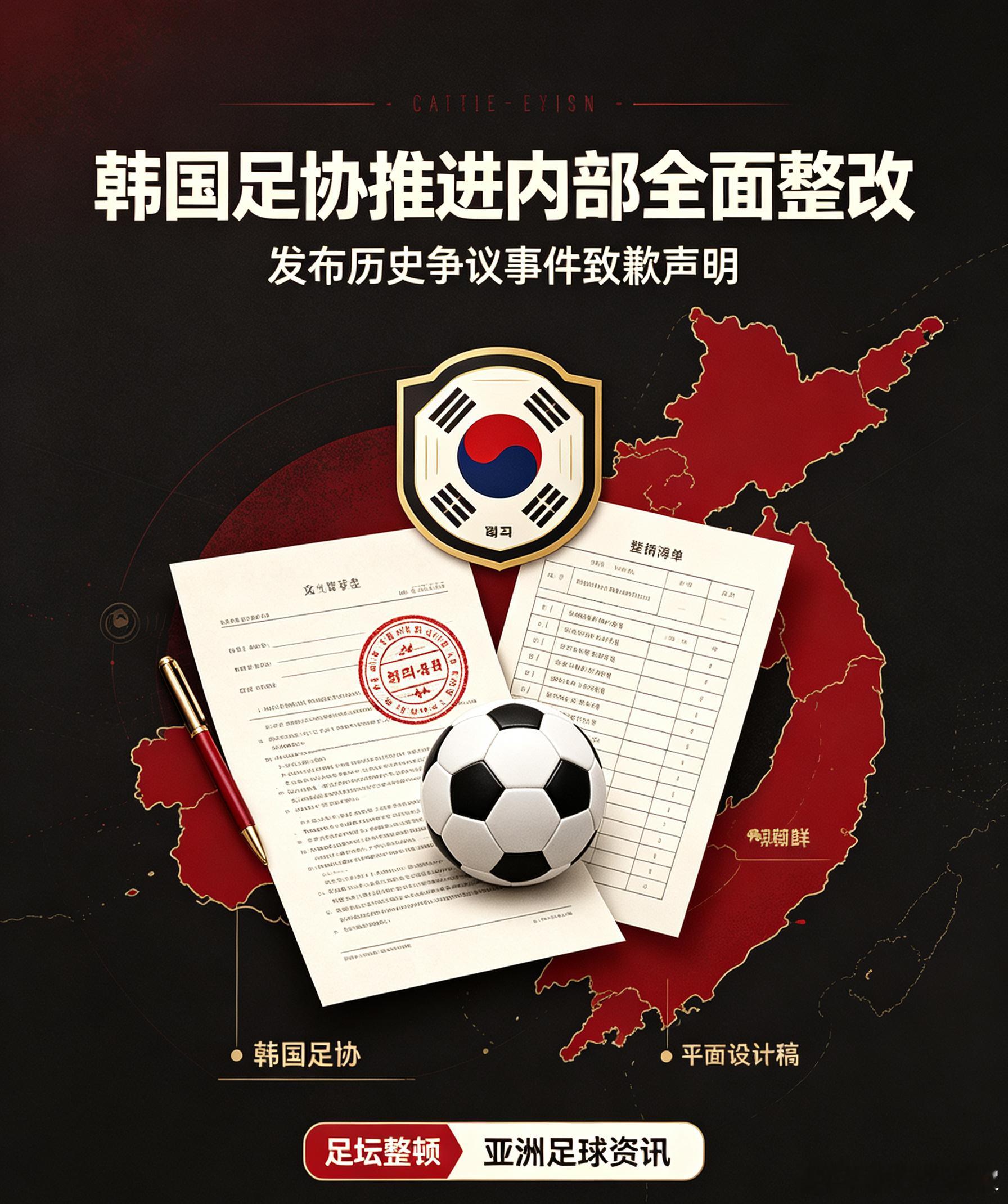 韩国足协持续落地全方位内部整改措施，早前已针对足坛多项历史争议发布公开致歉，力求
