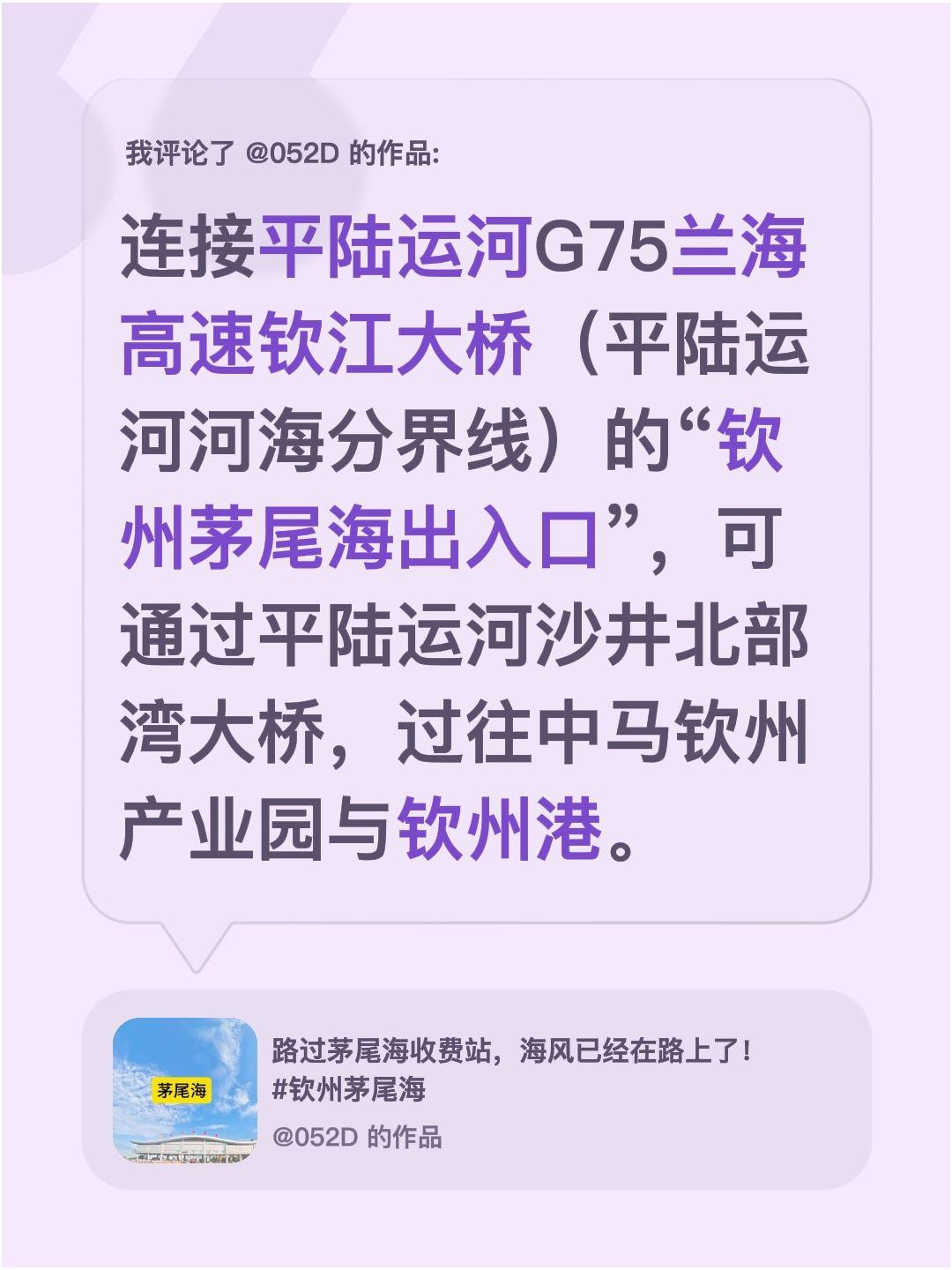 我评论了@052D 的作品：
连接平陆运河G75兰海高速钦江大桥（平陆运河河海分