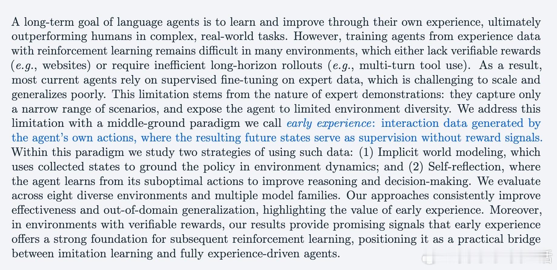 [LG]《Agent Learning via Early Experience