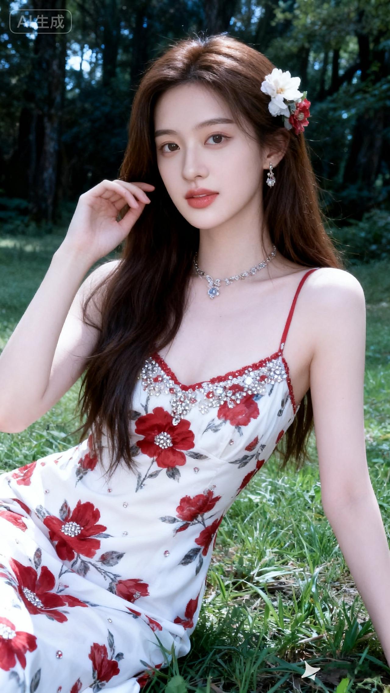夏日清新，花海中的少女