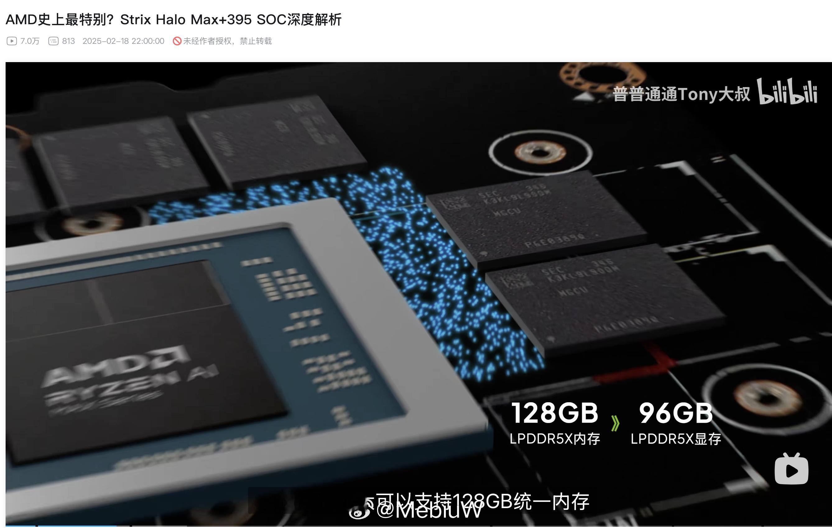 Strix Halo 的LPDDR5X只是让CPU和GPU可以共享内存吧，并不是