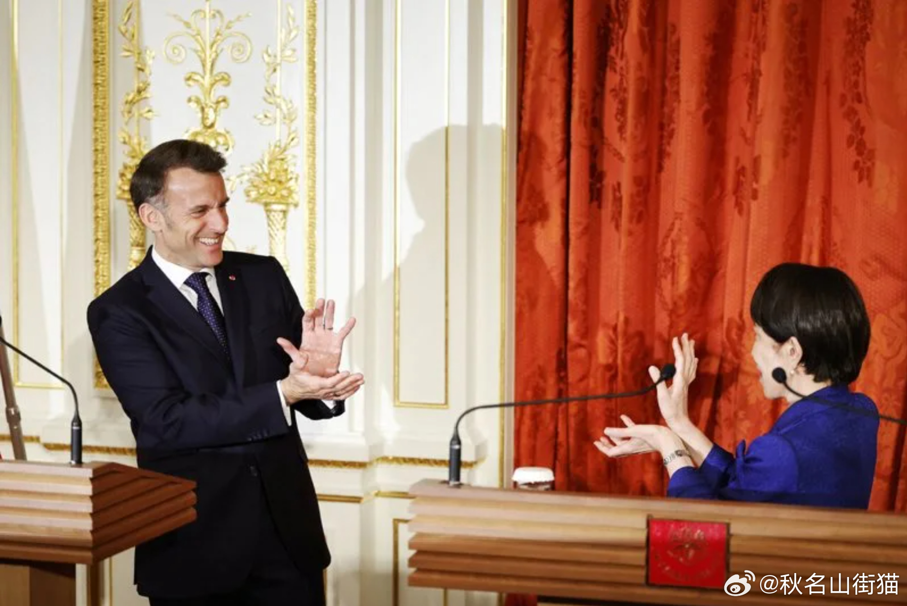 马克龙会见高市早苗同摆“龟派气功”姿势，画面在网络走红海外新鲜事日本 法国总统马