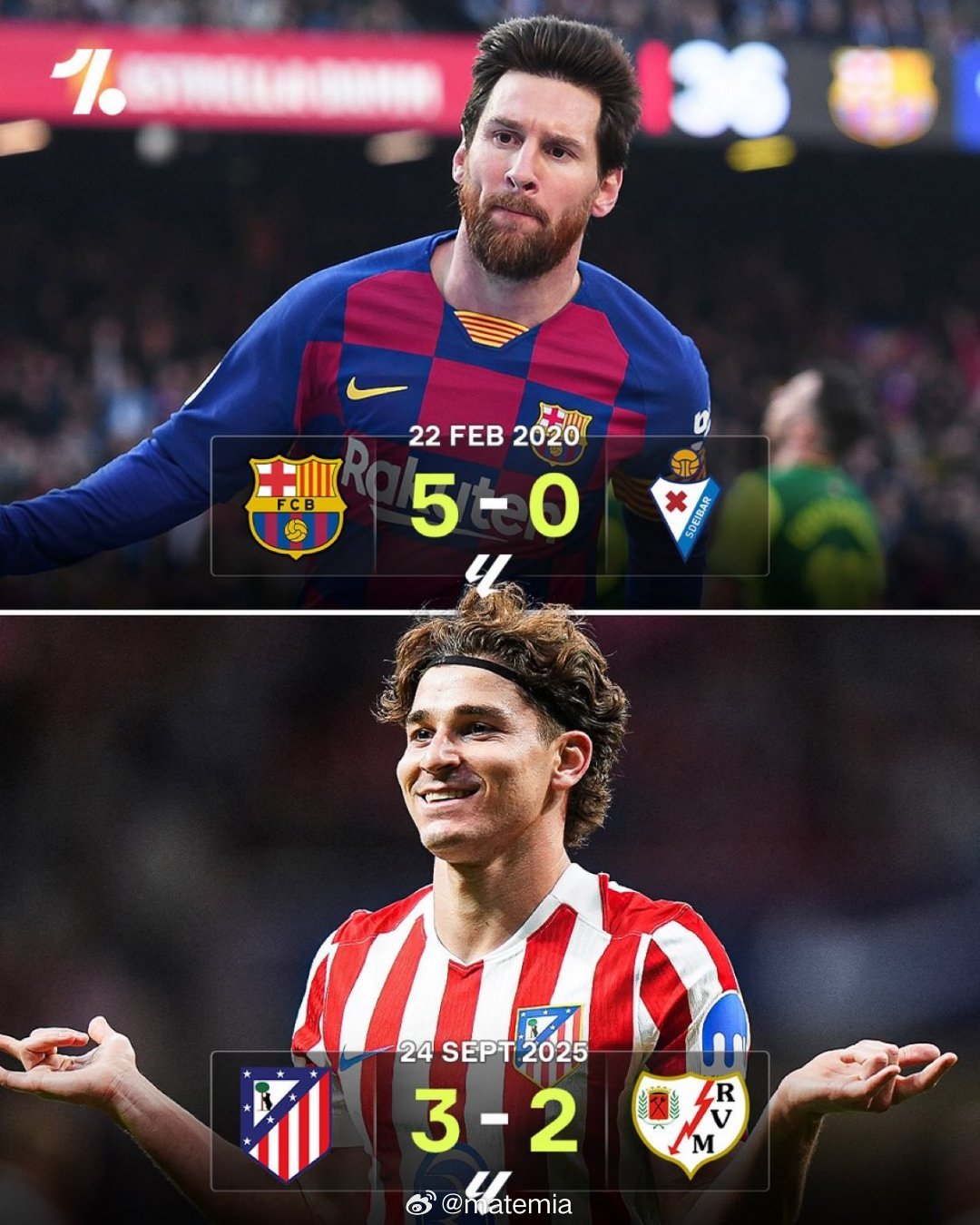 🇦🇷💥胡利安·阿尔瓦雷斯成为自2020 年梅西以来首位在西甲联赛中上演帽子