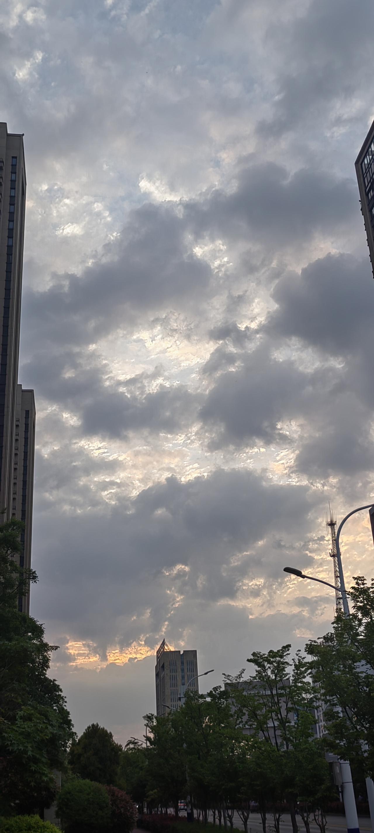 今天天气突然变冷，小区门口的天都变了！赶紧找出两件衣服加身上。