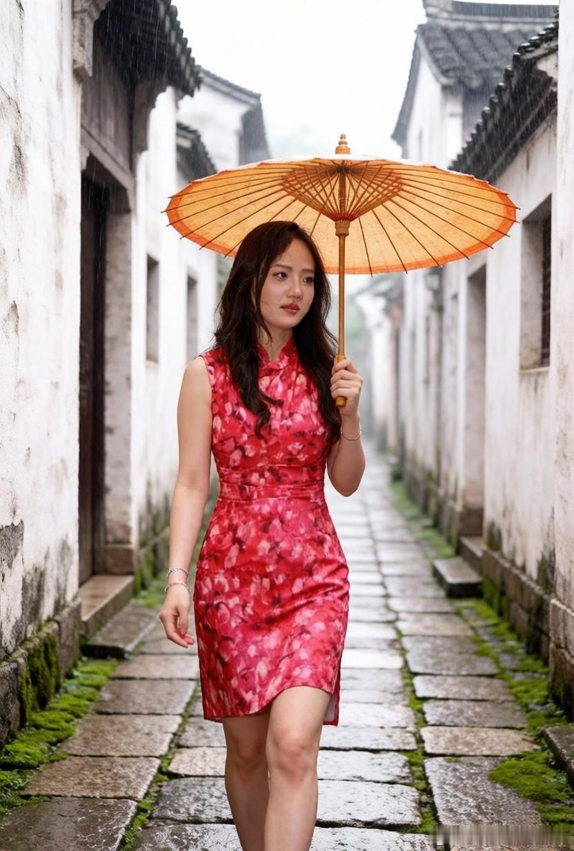 美女 烟雨迷蒙恰似一帘幽梦 