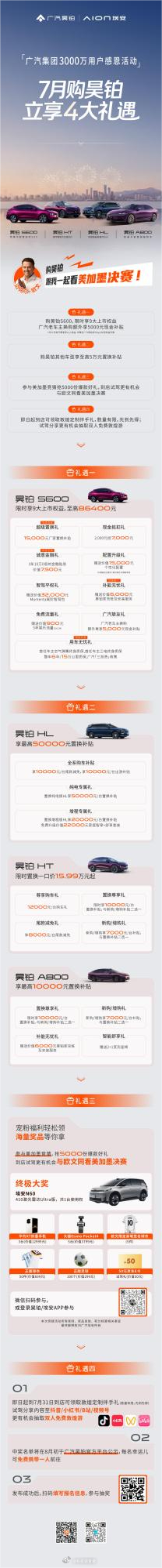 广汽集团第3000万辆车马上就要下线了，为了感谢用户，昊铂埃安正式宣布，他们的用