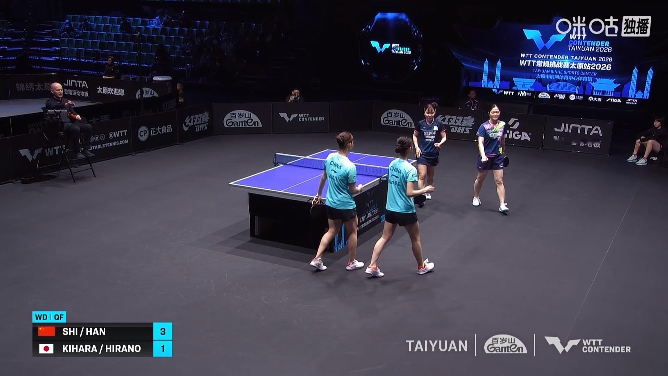 石洵瑶/韩菲儿3比1木原美悠/平野美宇(4-11，11-9，11-2，11-7)