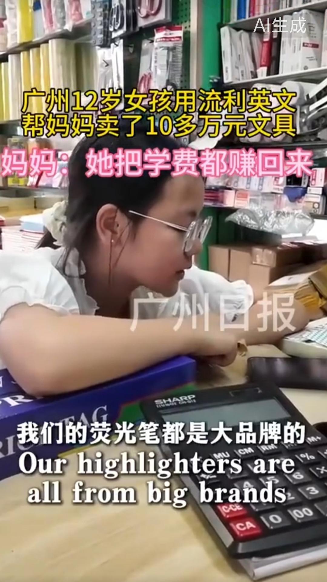 家庭教育还是要学广州这家人
10月24日，广州一家文具店内，一名12岁女孩用流利