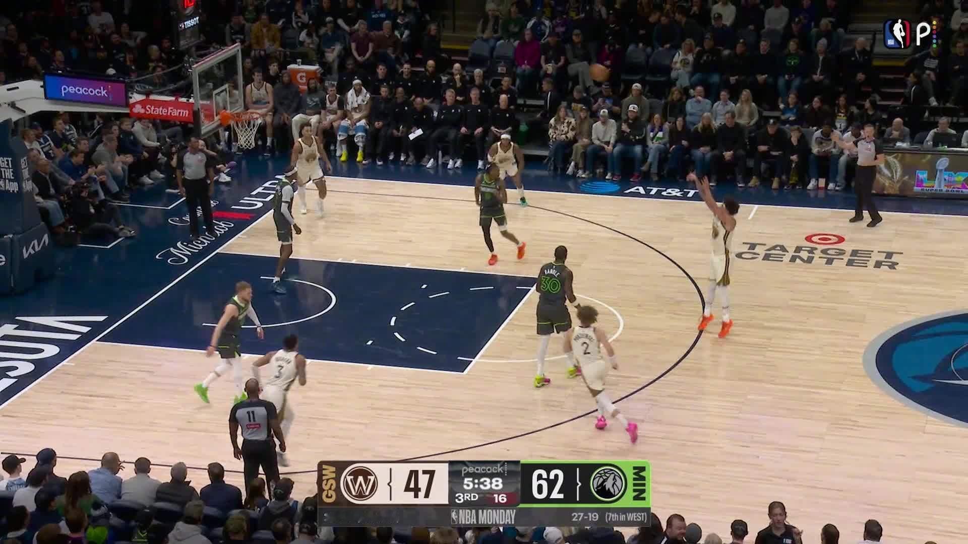 桑托斯弧顶三分👌勇士vs森林狼