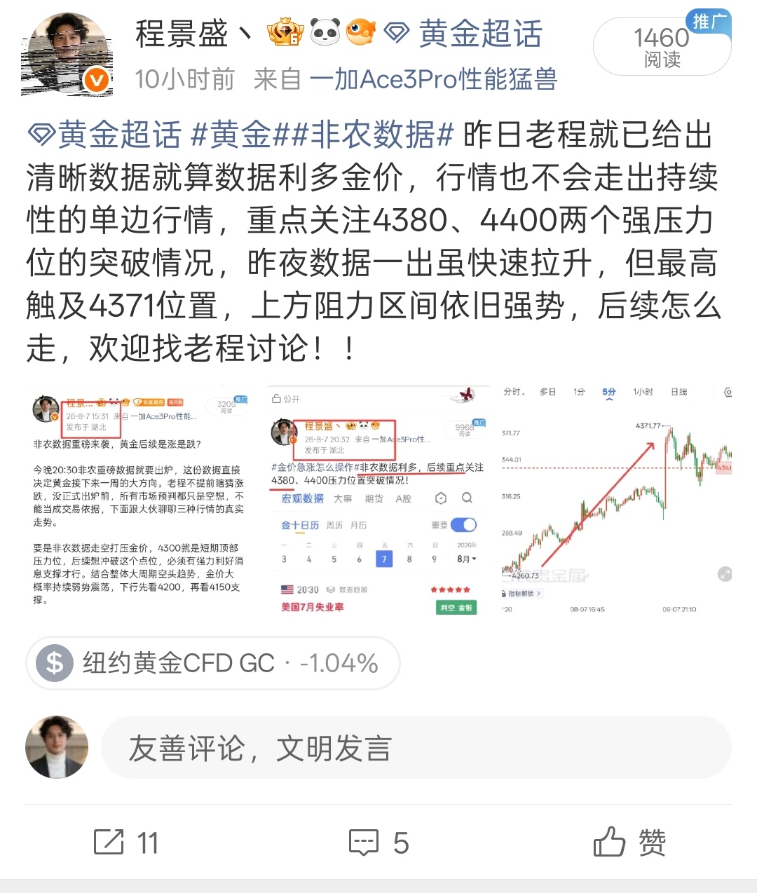 8.7黄金日内总结8月7日晚间重磅非农数据出炉，就业数据大幅不及预期，直接压低美