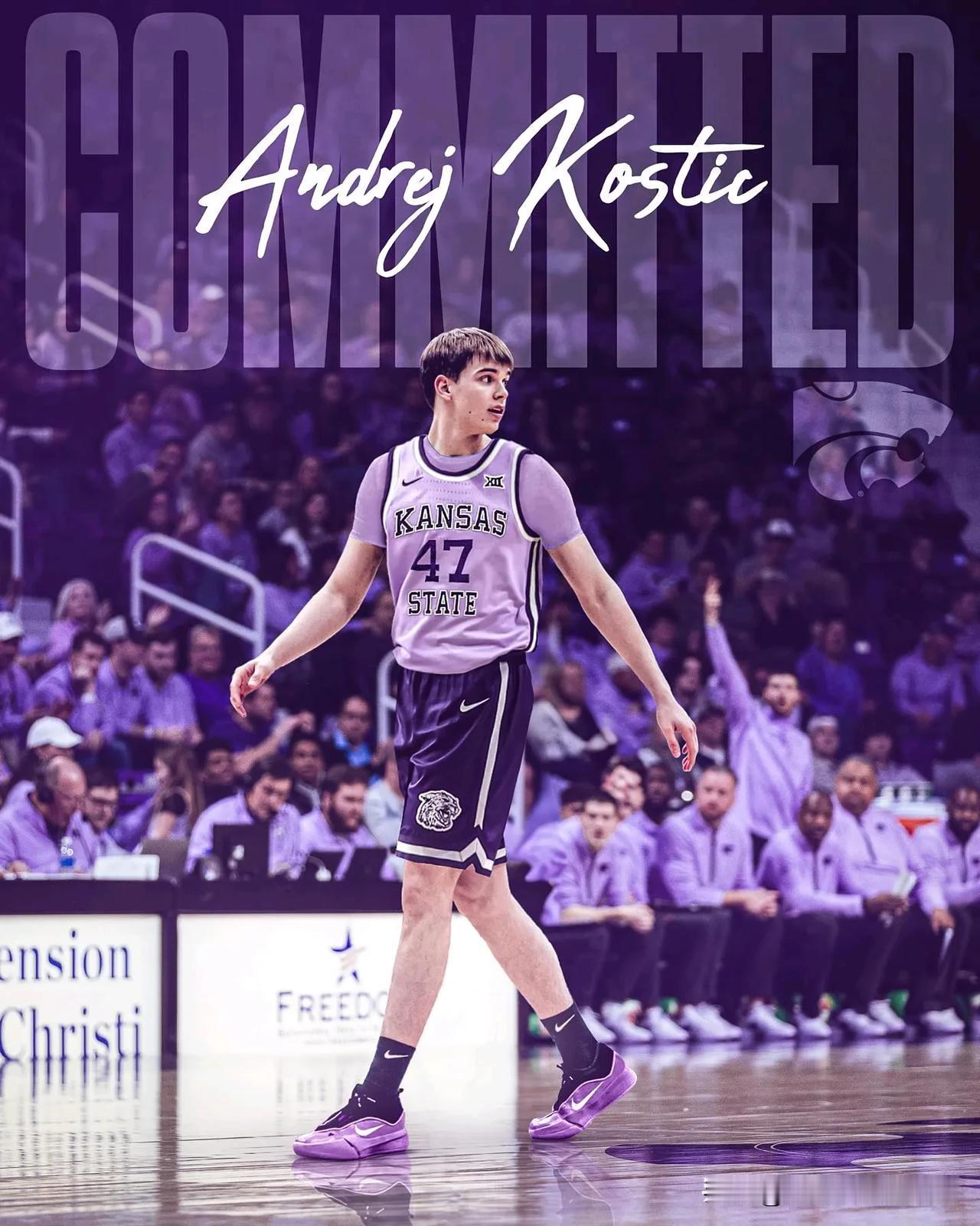 塞尔维亚后卫Andrej Kostic官宣加盟NCAA男篮 堪萨斯州立，上赛季效