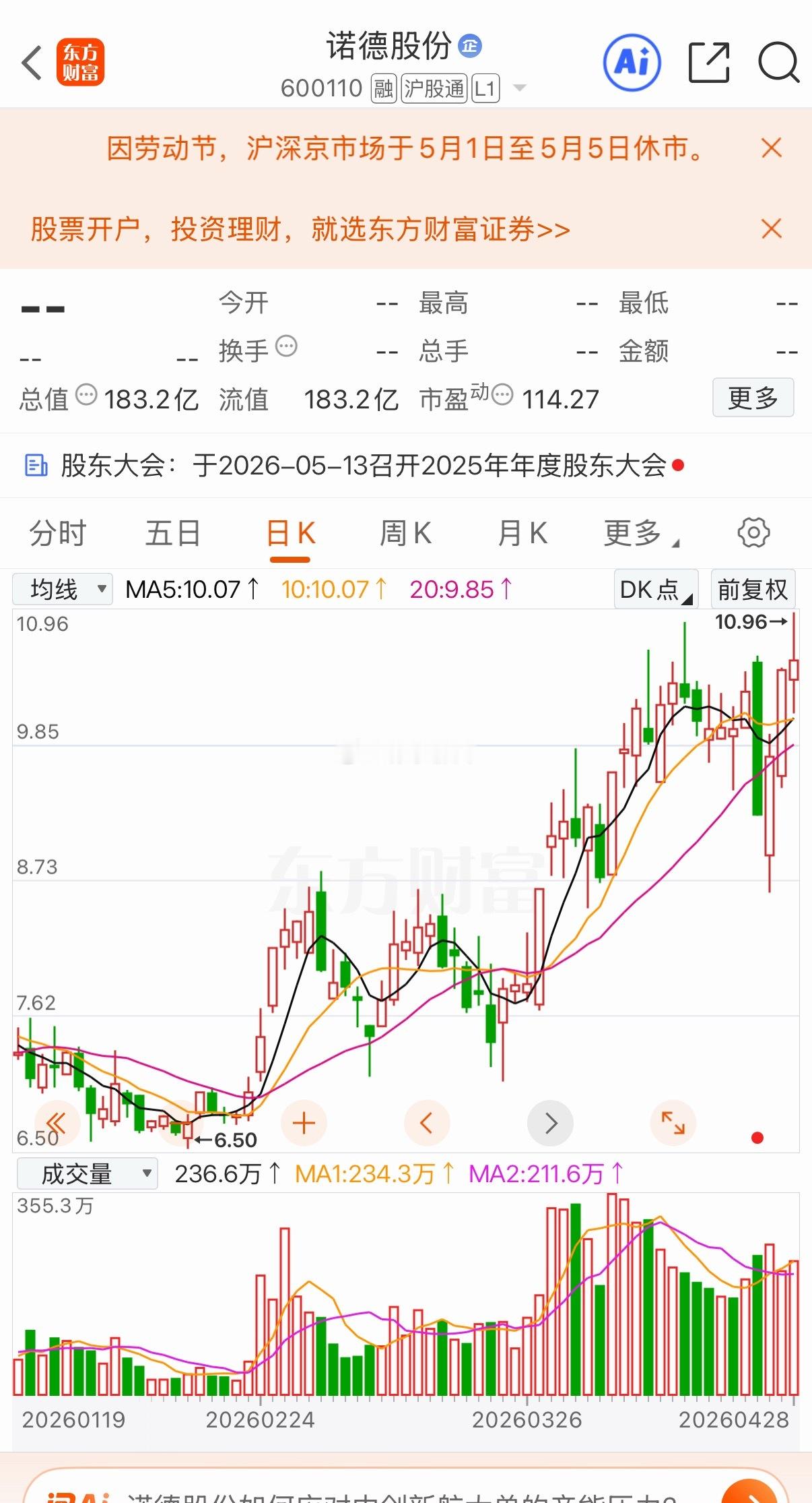 潜力股值得关注诺德股份 锂电铜箔龙头：国内锂电铜箔市占第一。2026第一季度拐点