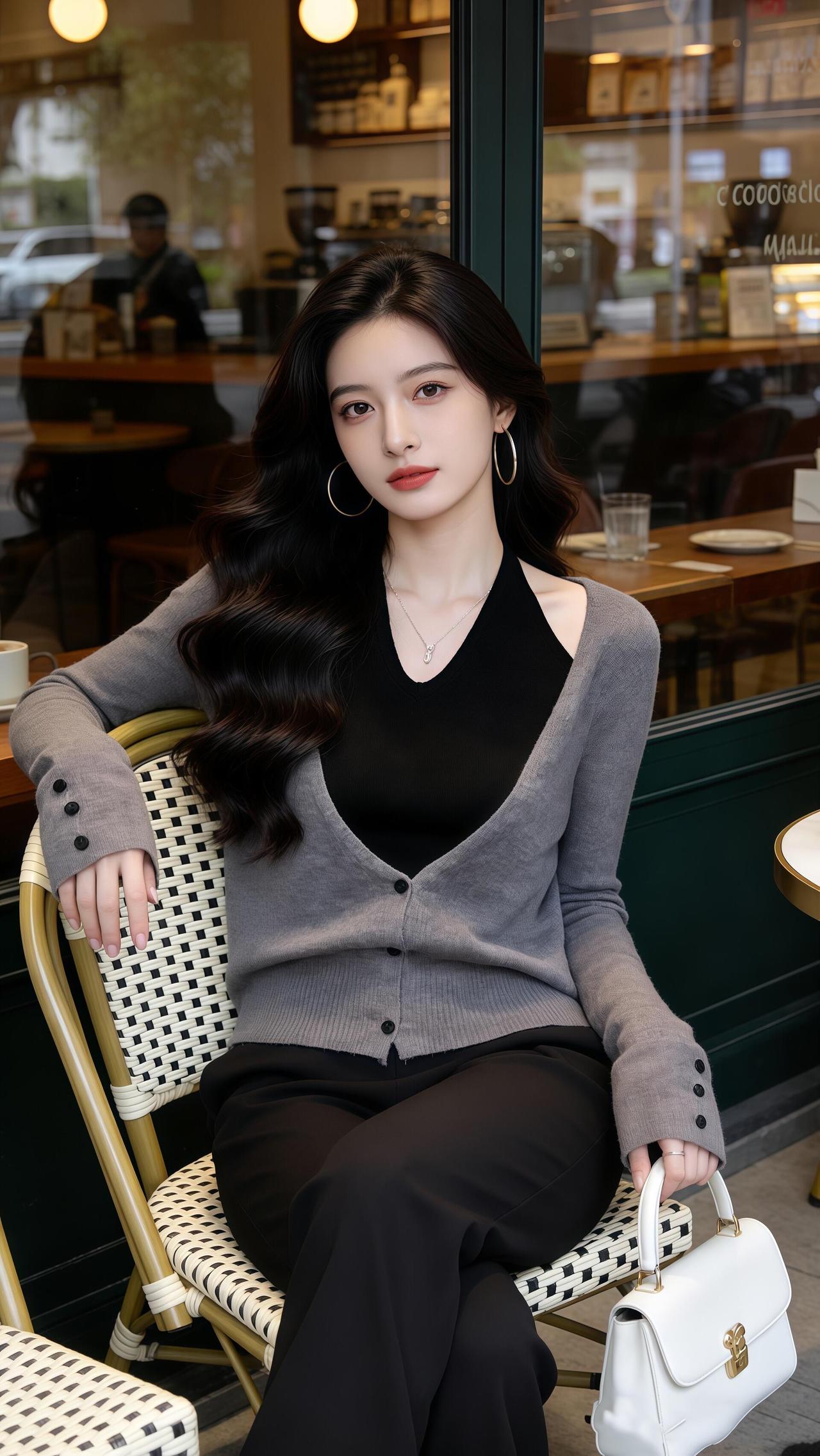 『半窗月痕·清平乐·街角咖馆闲坐』
 
灰衫叠素，漫倚藤椅住。
白包轻垂阶畔树，