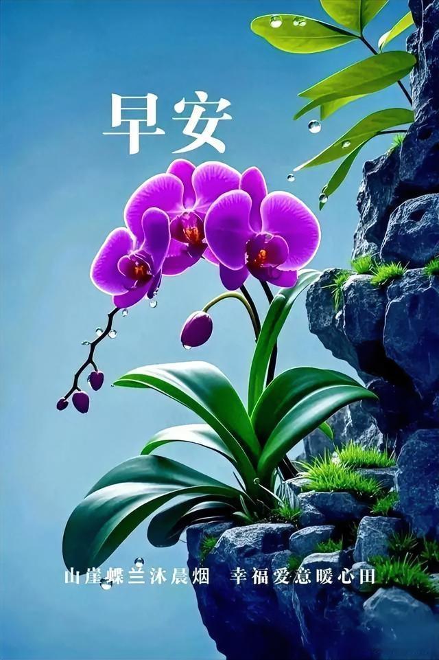早安，山崖间的兰花沐浴着晨光，仿佛幸福与爱意在心中绽放。