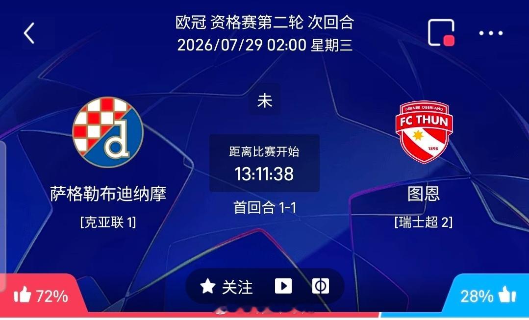 【足球】周二欧冠方向：萨迪纳摩vs图恩欧冠 萨迪纳摩 VS 图恩比赛时间：202