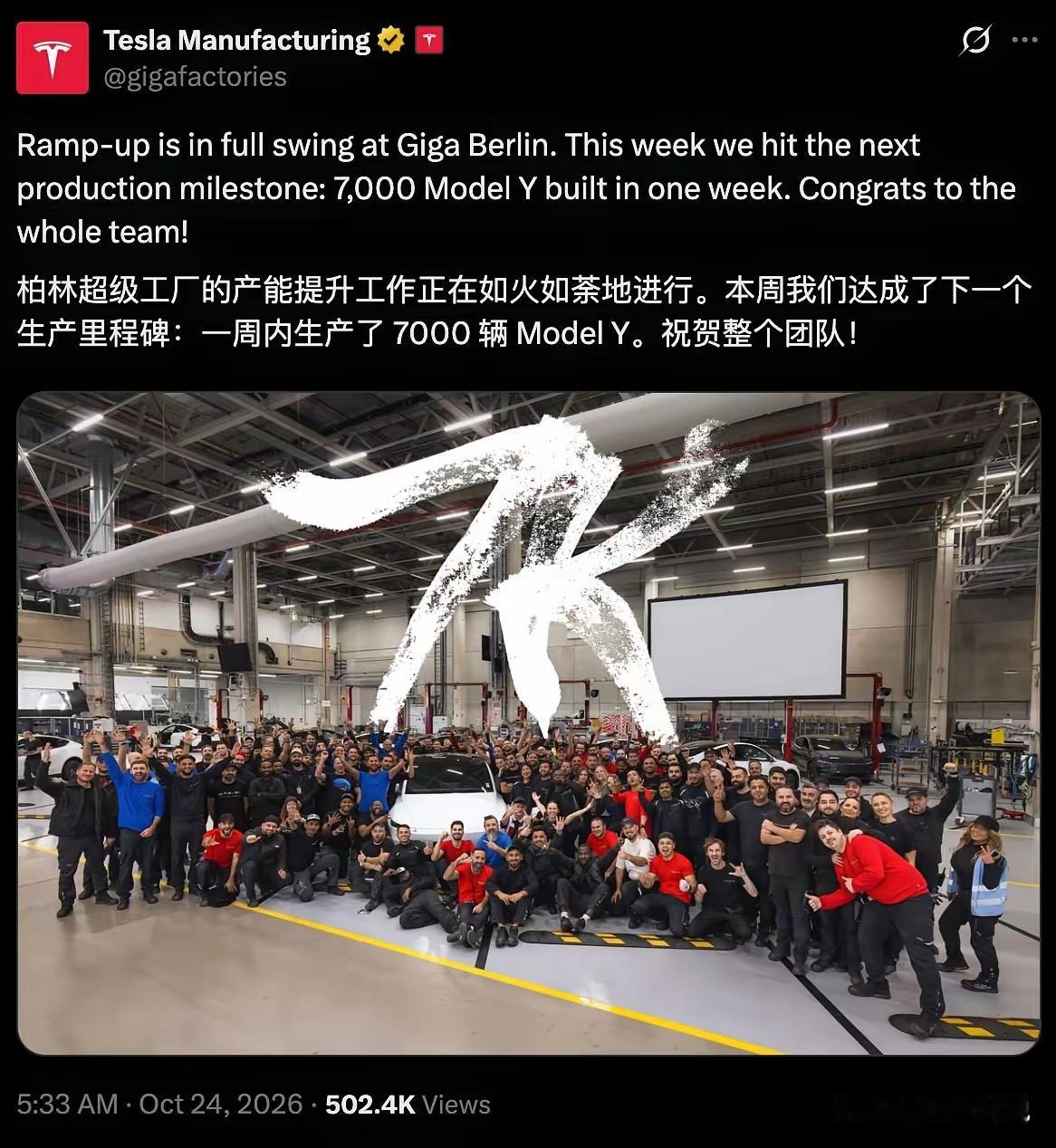 嗤之以鼻，特斯拉柏林工厂每周生产7000辆Model Y就狂欢庆祝，上海工厂默默