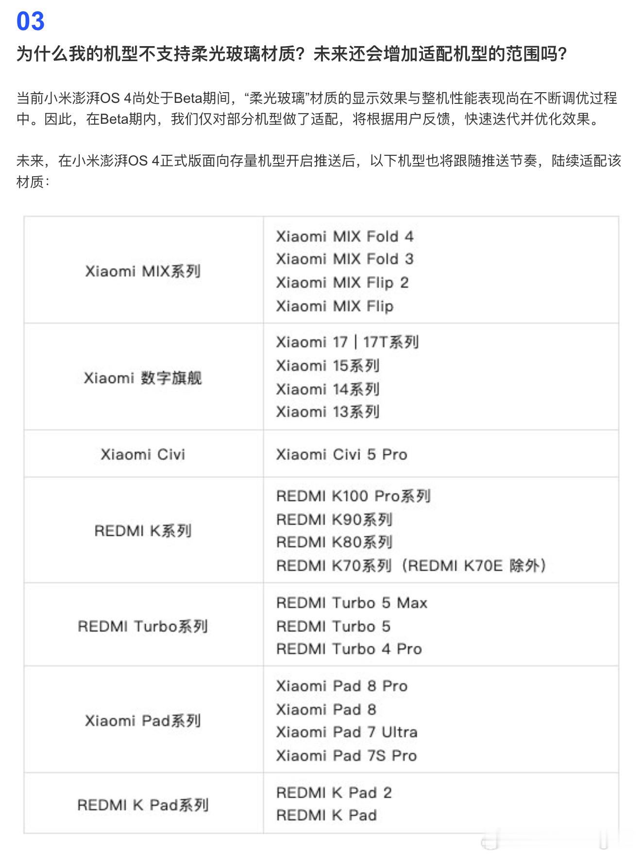 小米澎湃OS4 柔光玻璃材质的适配范围扩大了昨天还是“因硬件性能限制”现在一下子