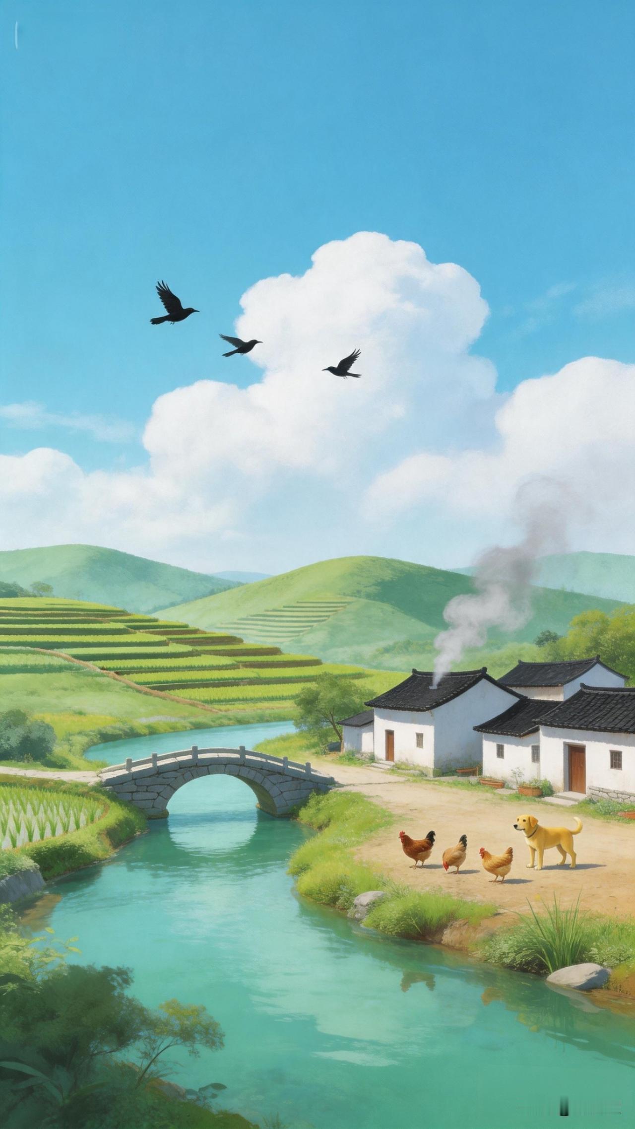 退休了居在外地，经常梦见儿时的家乡。
儿时我的家乡真的很美。
有山有水，低山小丘