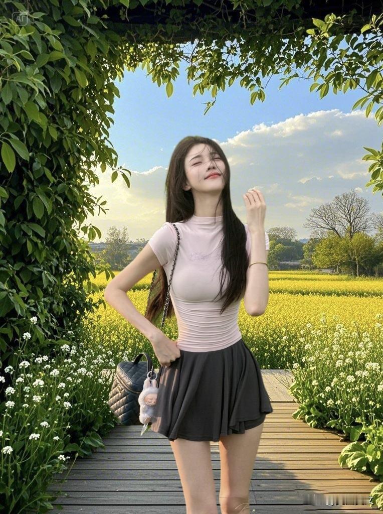 阳光明媚的午后，少女漫步在花海中，微笑如花绽放。