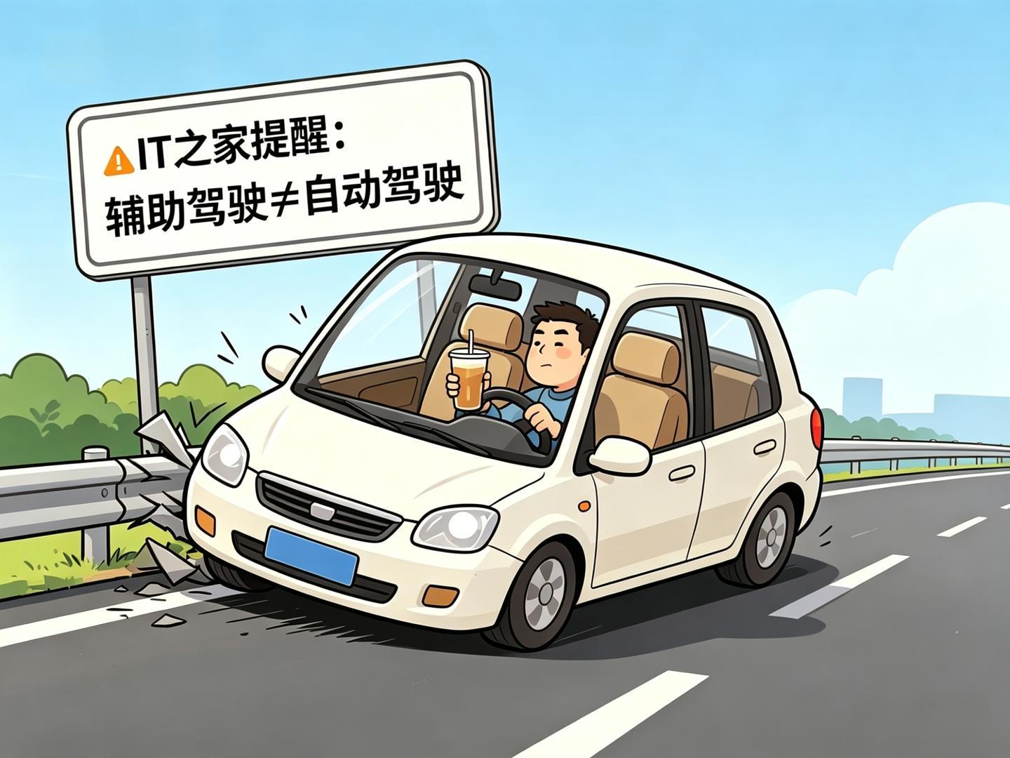 【辅助驾驶≠自动驾驶：驾驶员开“智驾”转头拿饮料，不小心带偏方向盘直接撞护栏】本